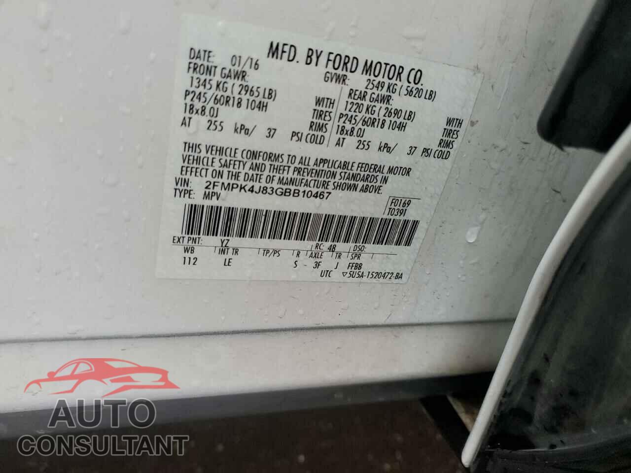 FORD EDGE 2016 - 2FMPK4J83GBB10467