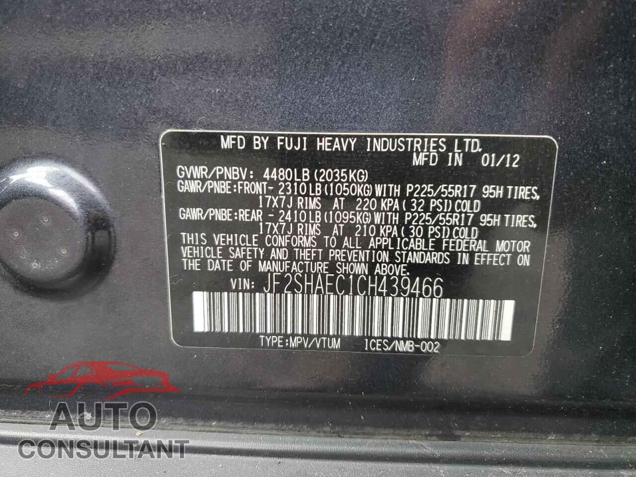 SUBARU FORESTER 2012 - JF2SHAEC1CH439466