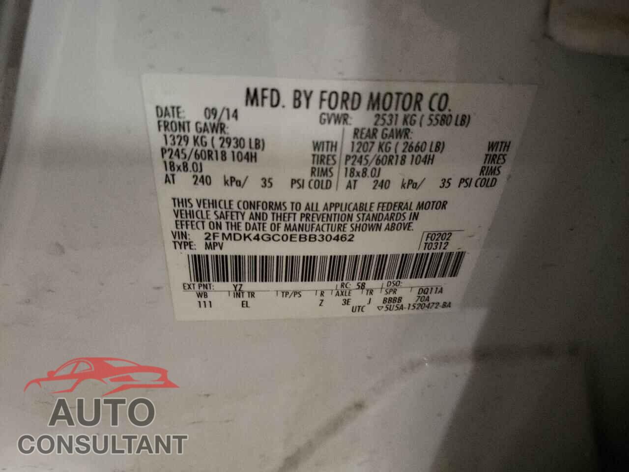 FORD EDGE 2014 - 2FMDK4GC0EBB30462