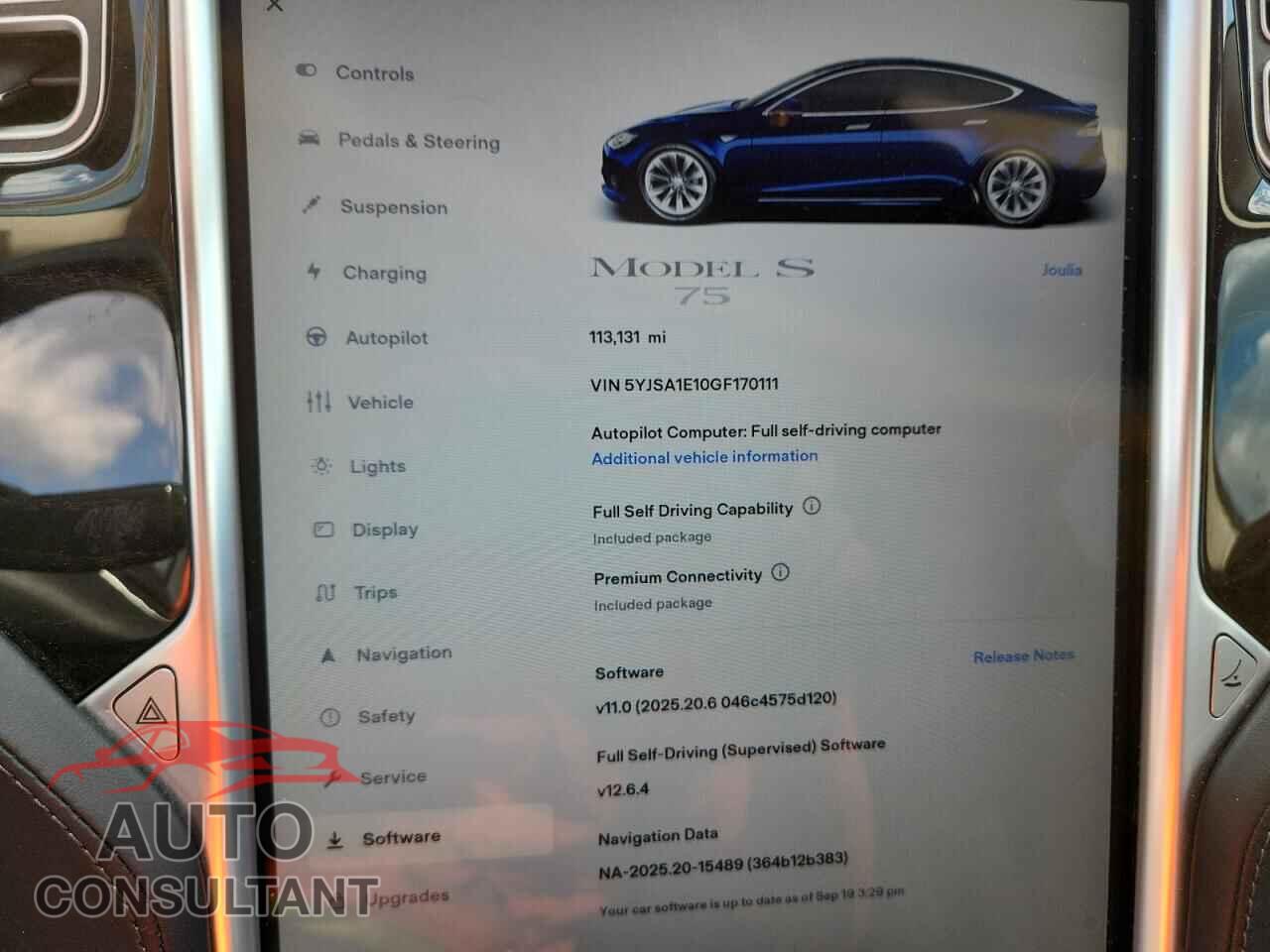 TESLA MODEL S 2016 - 5YJSA1E10GF170111