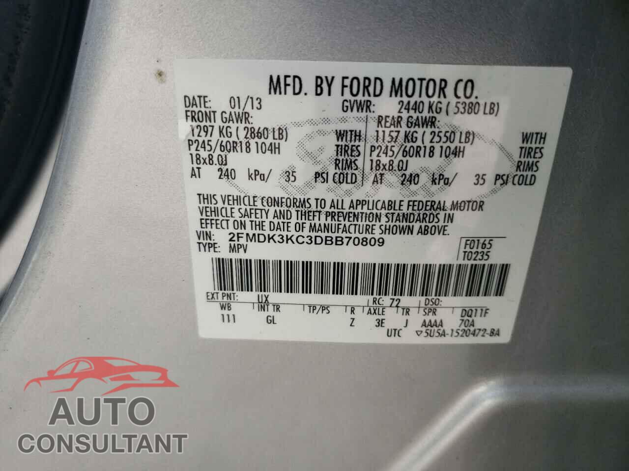 FORD EDGE 2013 - 2FMDK3KC3DBB70809