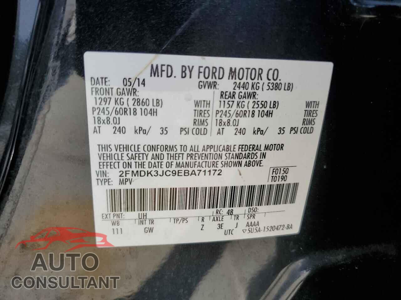 FORD EDGE 2014 - 2FMDK3JC9EBA71172