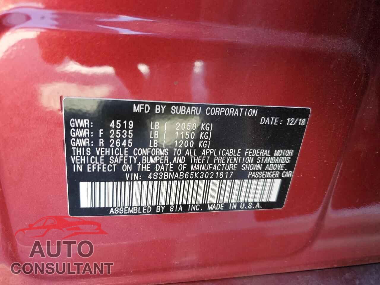 SUBARU LEGACY 2019 - 4S3BNAB65K3021817