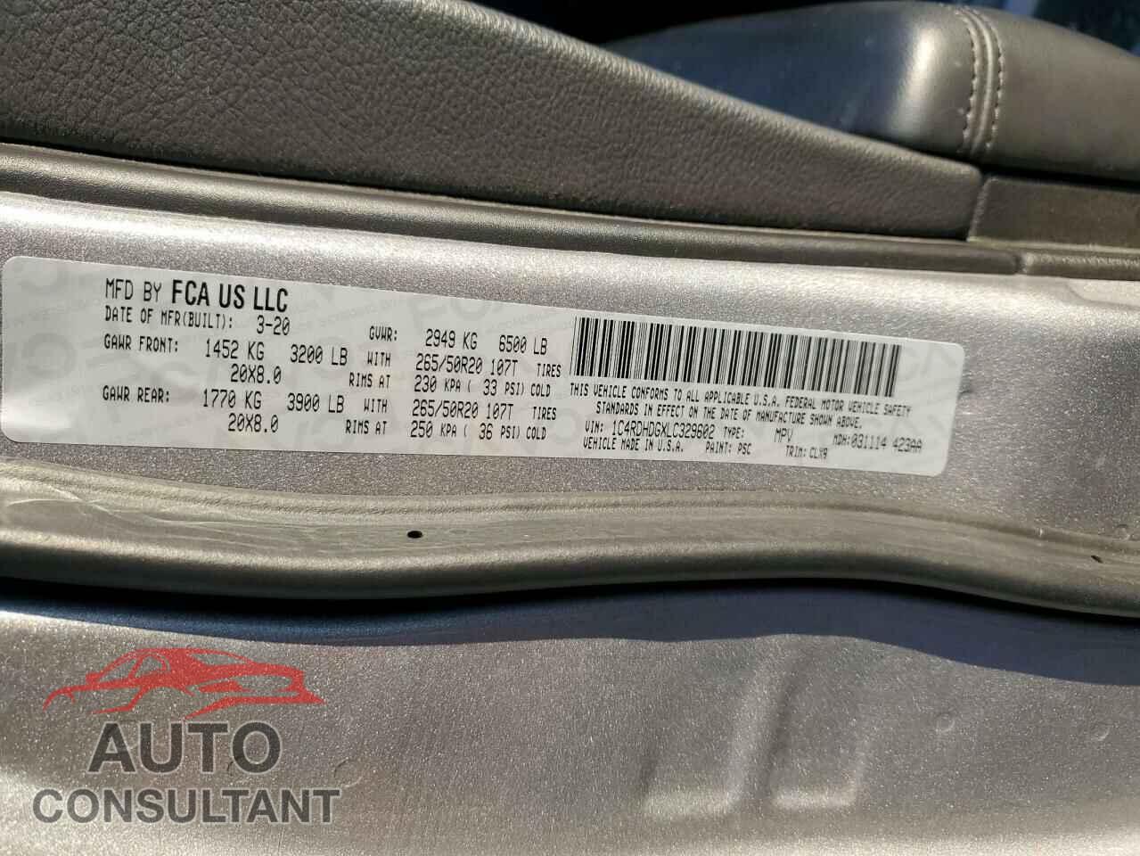 DODGE DURANGO 2020 - 1C4RDHDGXLC329602