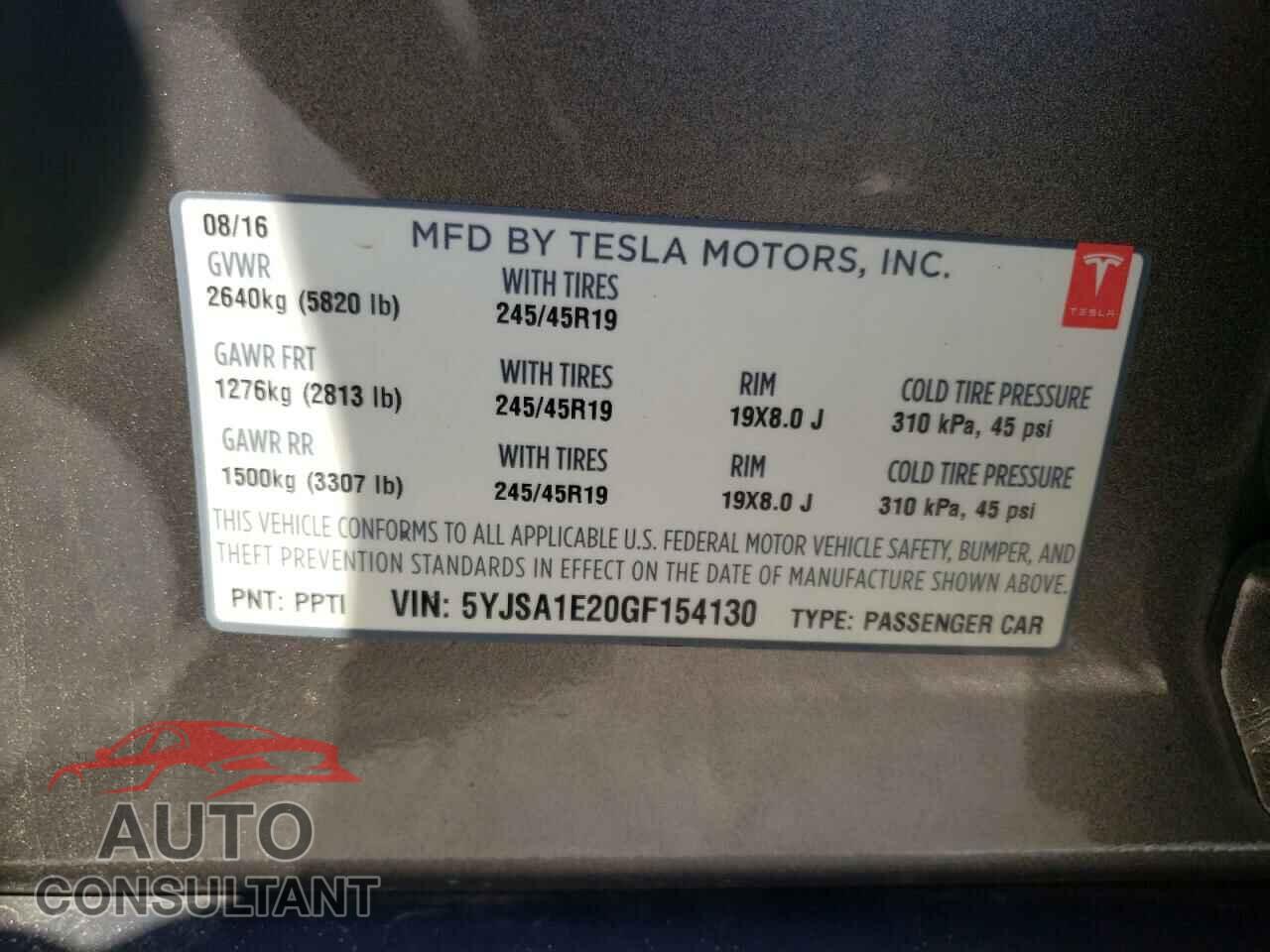 TESLA MODEL S 2016 - 5YJSA1E20GF154130