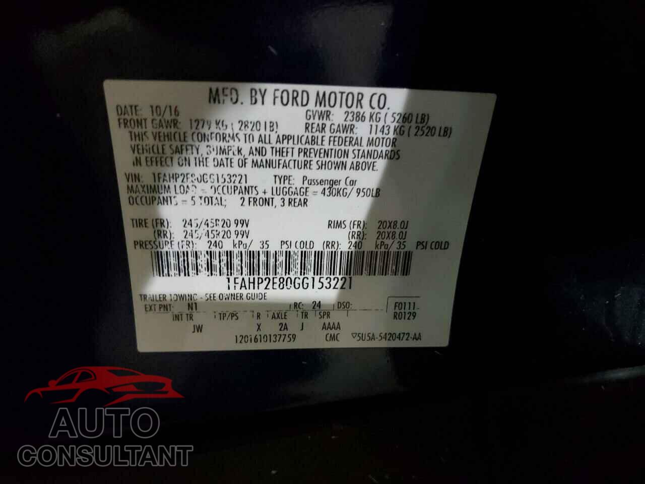 FORD TAURUS 2016 - 1FAHP2E80GG153221