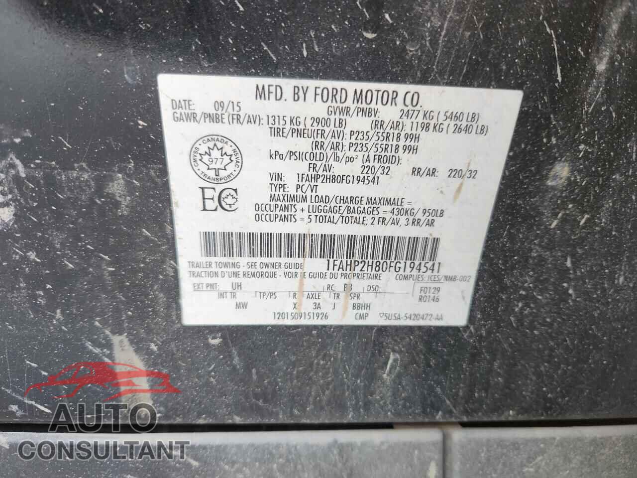 FORD TAURUS 2015 - 1FAHP2H80FG194541