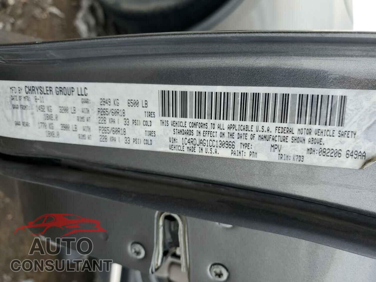 DODGE DURANGO 2012 - 1C4RDJAG1CC130966