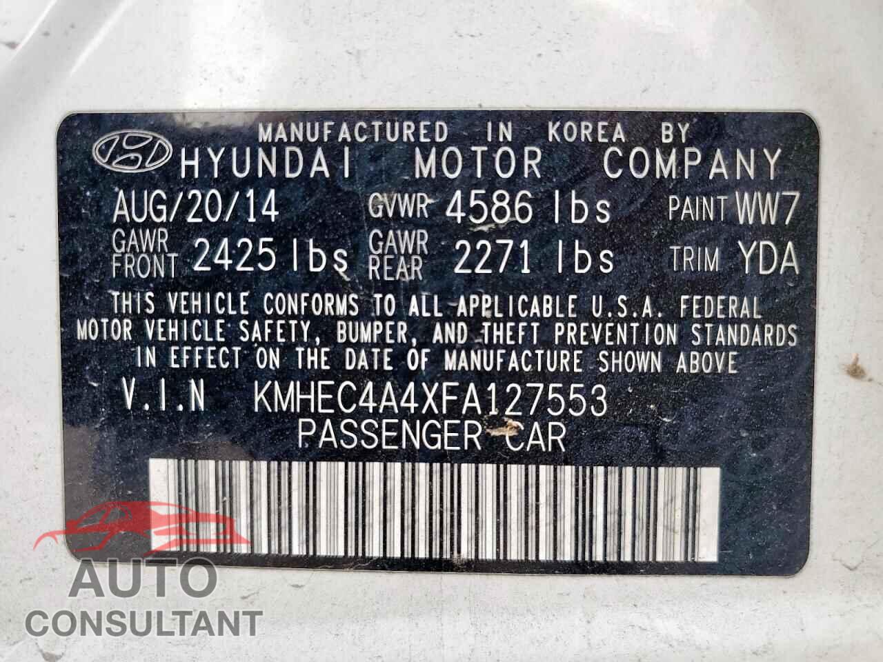 HYUNDAI SONATA 2015 - KMHEC4A4XFA127553