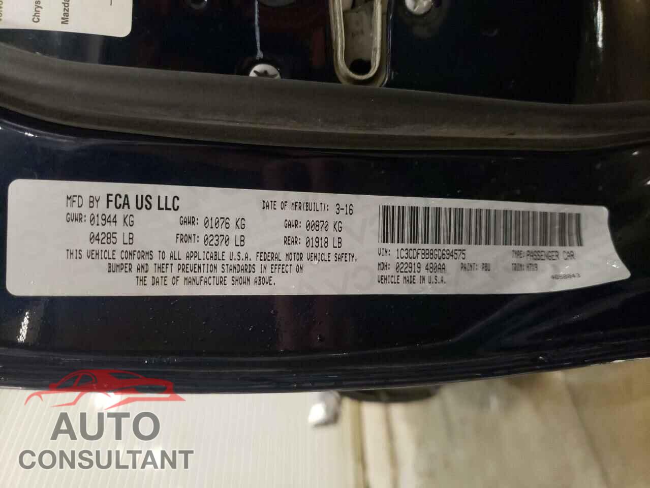 DODGE DART 2016 - 1C3CDFBB8GD694575
