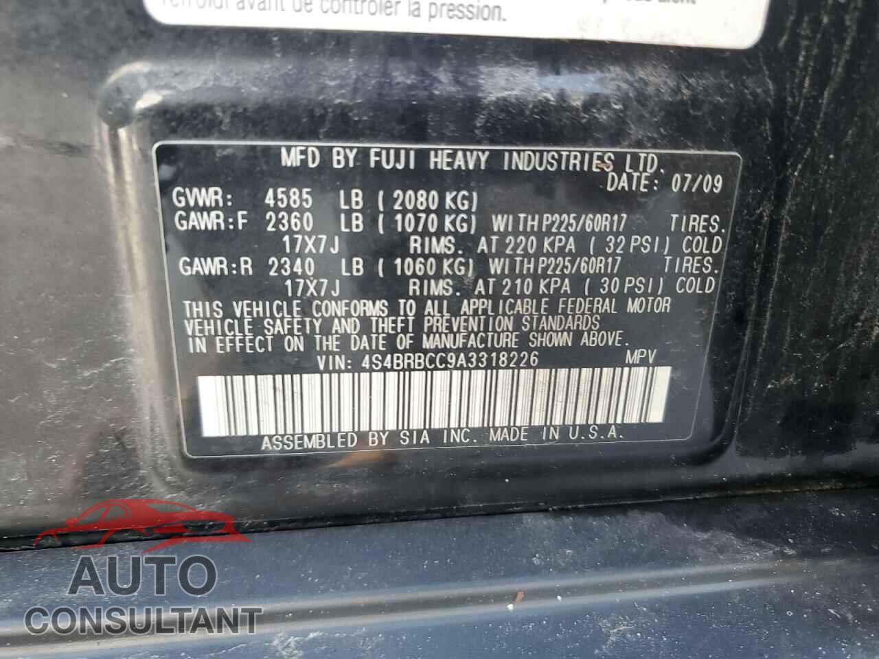 SUBARU OUTBACK 2010 - 4S4BRBCC9A3318226