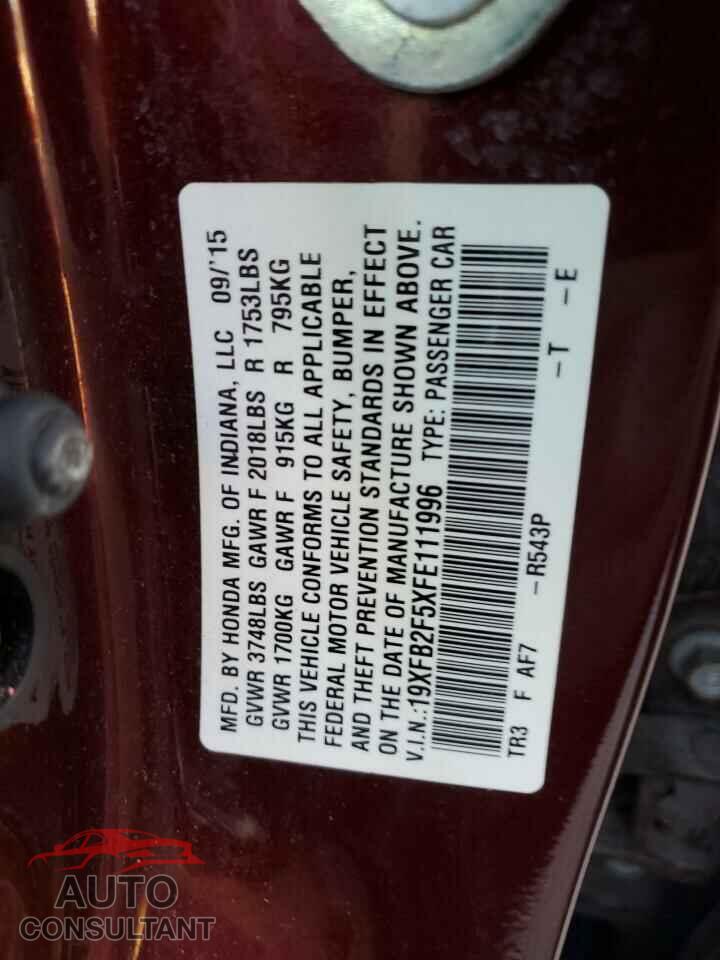 HONDA CIVIC 2015 - 19XFB2F5XFE111996