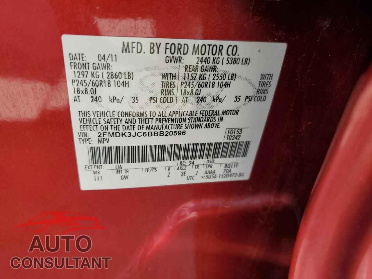 FORD EDGE 2011 - 2FMDK3JC6BBB20596