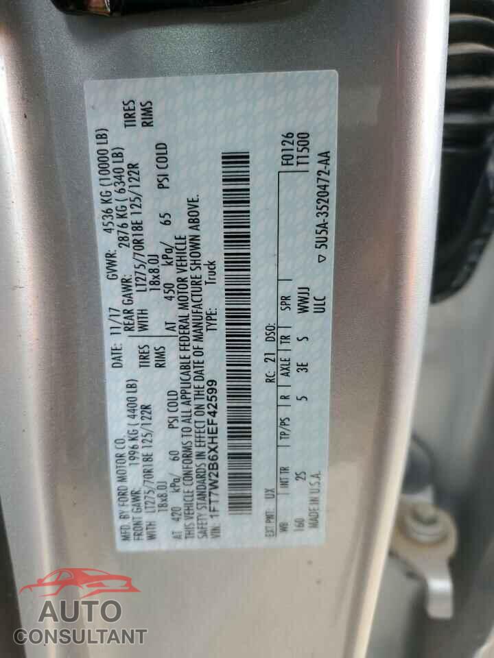 FORD F250 2017 - 1FT7W2B6XHEF42599