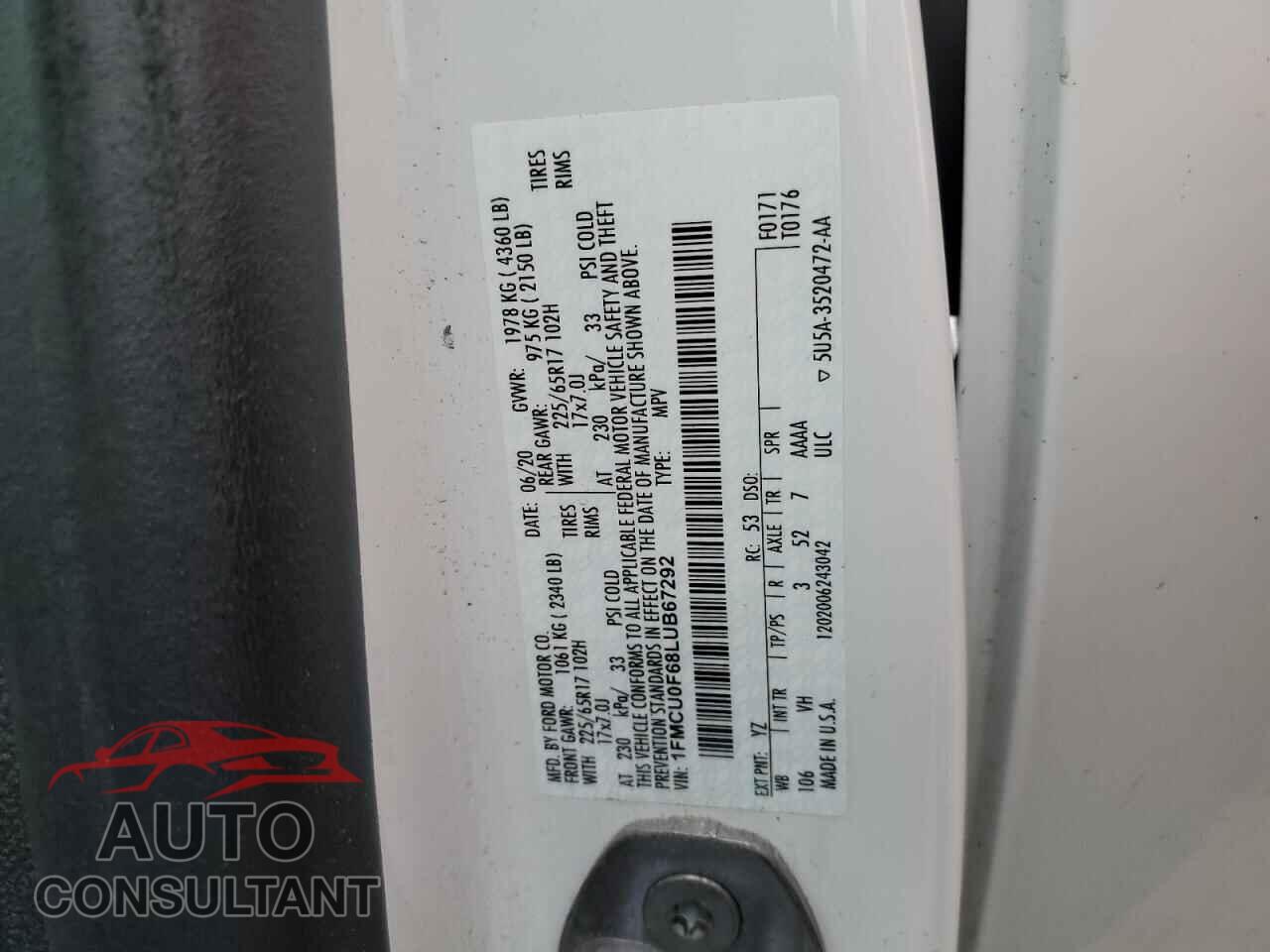 FORD ESCAPE 2020 - 1FMCU0F68LUB67292