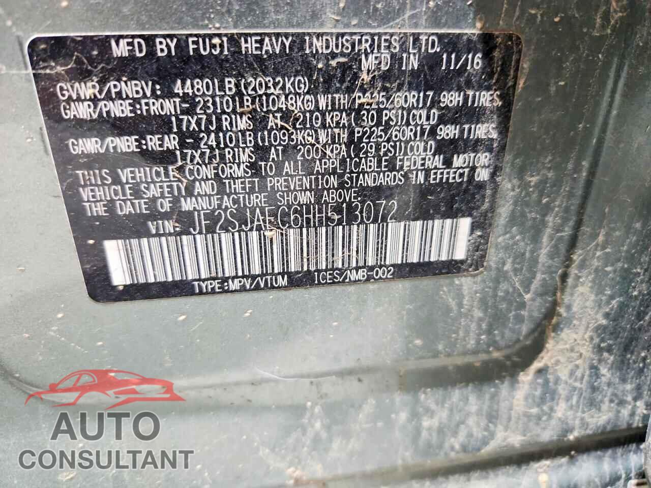 SUBARU FORESTER 2017 - JF2SJAEC6HH513072