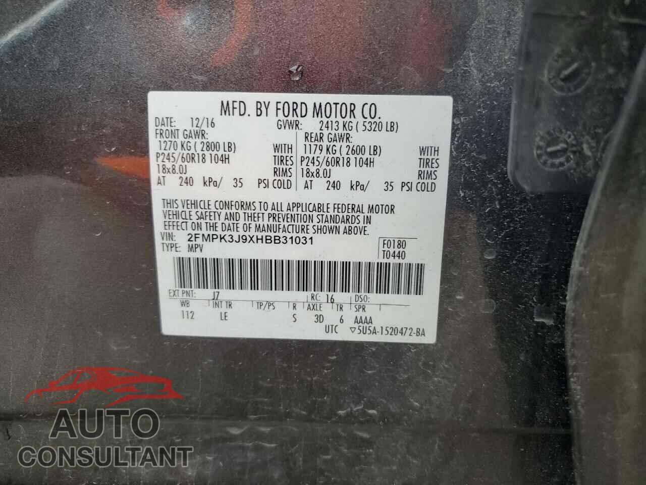 FORD EDGE 2017 - 2FMPK3J9XHBB31031