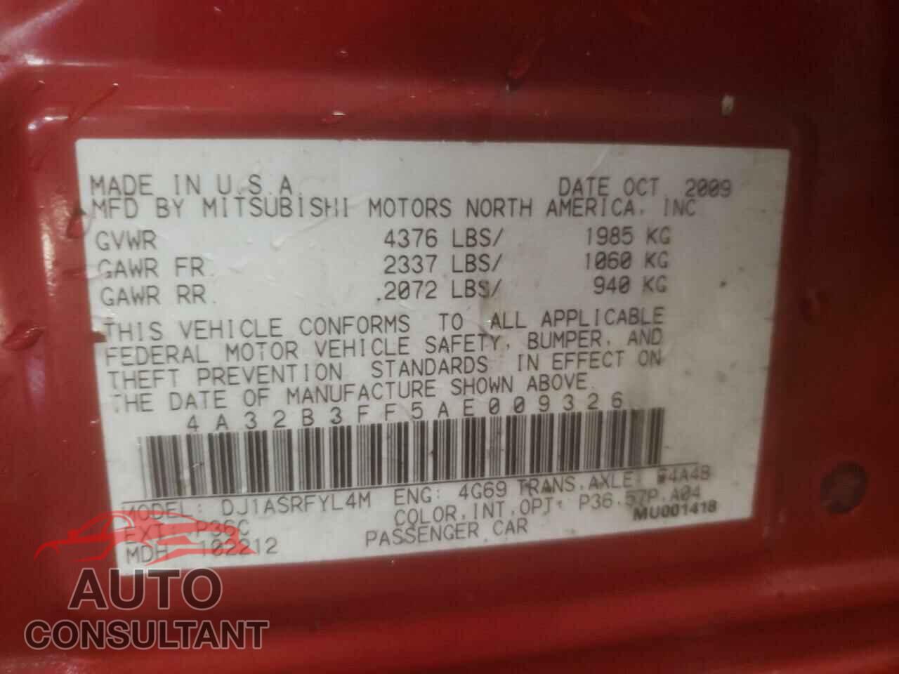 MITSUBISHI GALANT 2010 - 4A32B3FF5AE009326
