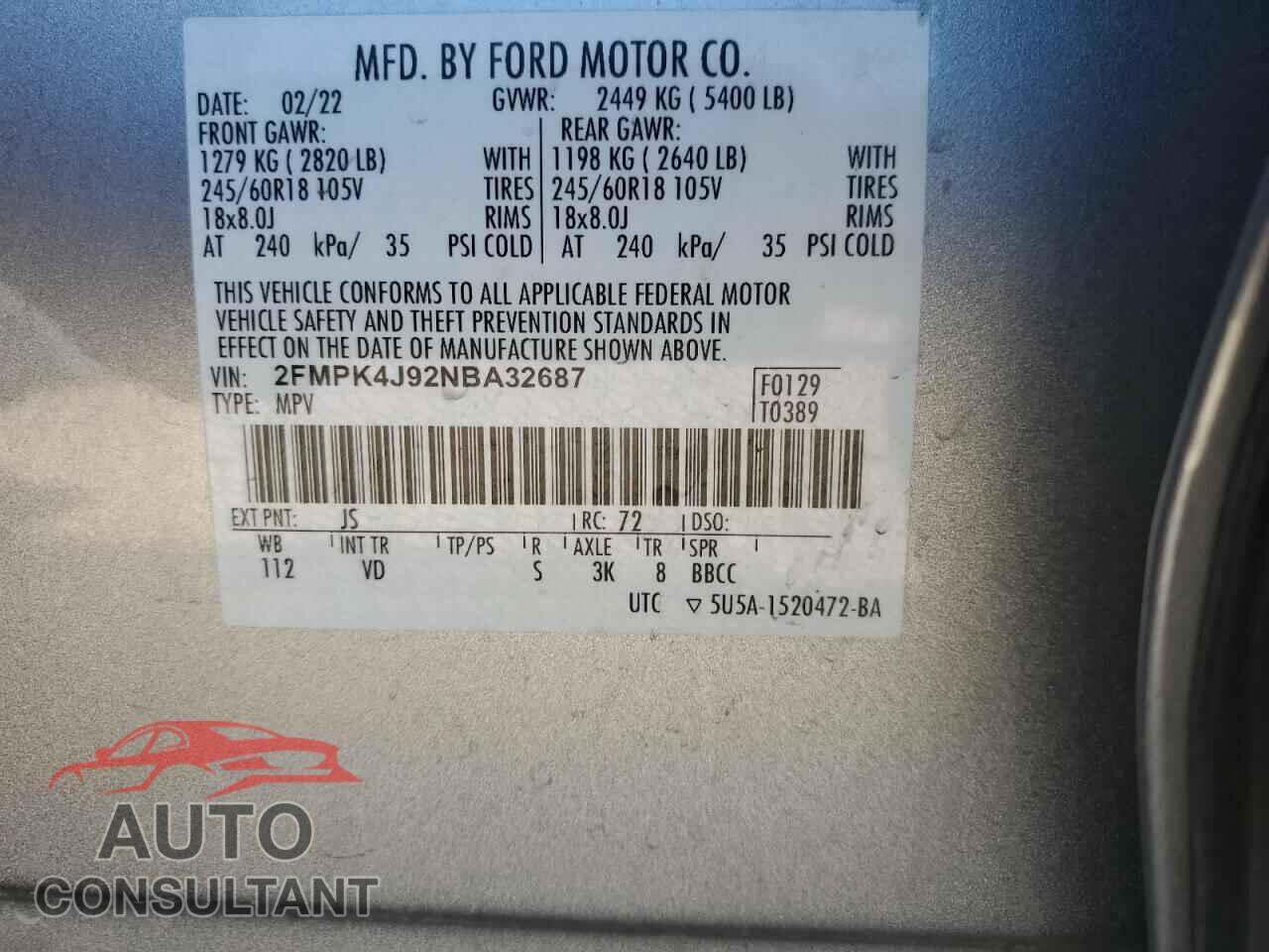 FORD EDGE 2022 - 2FMPK4J92NBA32687