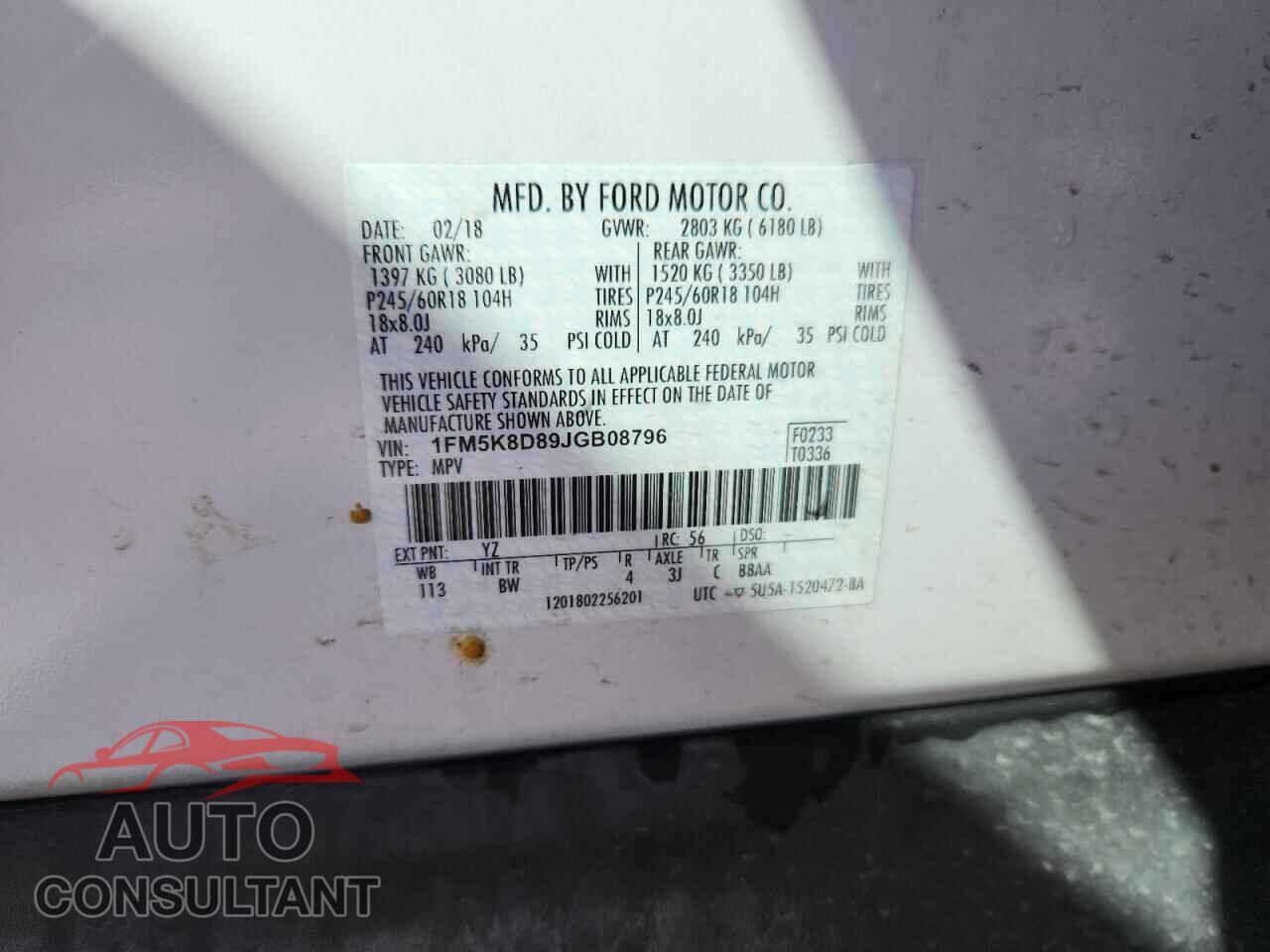 FORD EXPLORER 2018 - 1FM5K8D89JGB08796