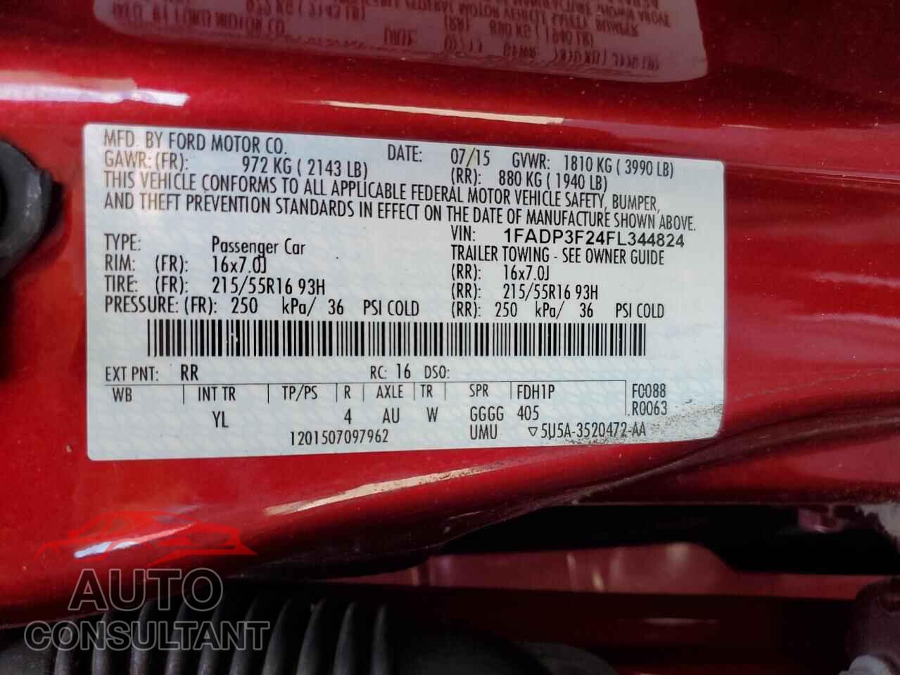 FORD FOCUS 2015 - 1FADP3F24FL344824