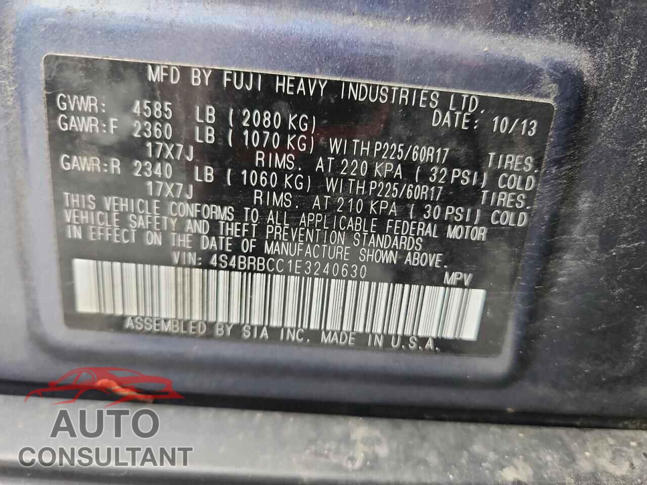 SUBARU OUTBACK 2014 - 4S4BRBCC1E3240630