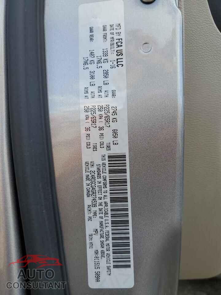 DODGE CARAVAN 2016 - 2C4RDGCG4GR274539