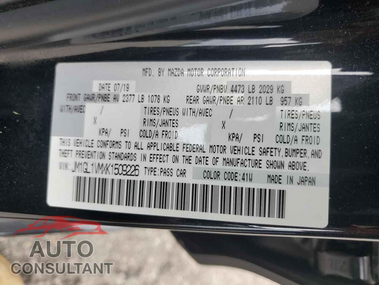 MAZDA 6 2019 - JM1GL1VMXK1509226