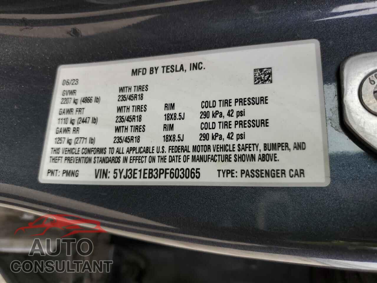 TESLA MODEL 3 2023 - 5YJ3E1EB3PF603065