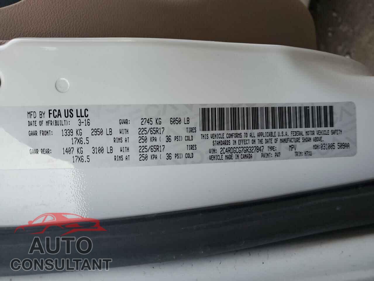 DODGE CARAVAN 2016 - 2C4RDGCG7GR327847