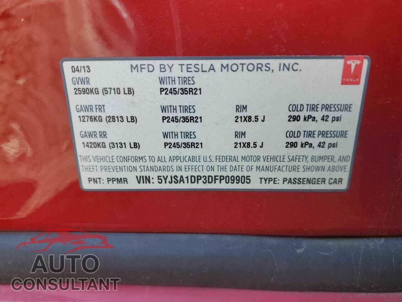 TESLA MODEL S 2013 - 5YJSA1DP3DFP09905