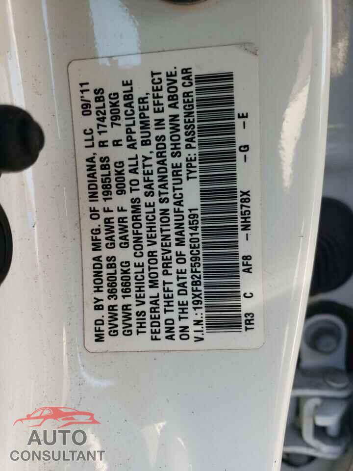 HONDA CIVIC 2012 - 19XFB2F59CE014591