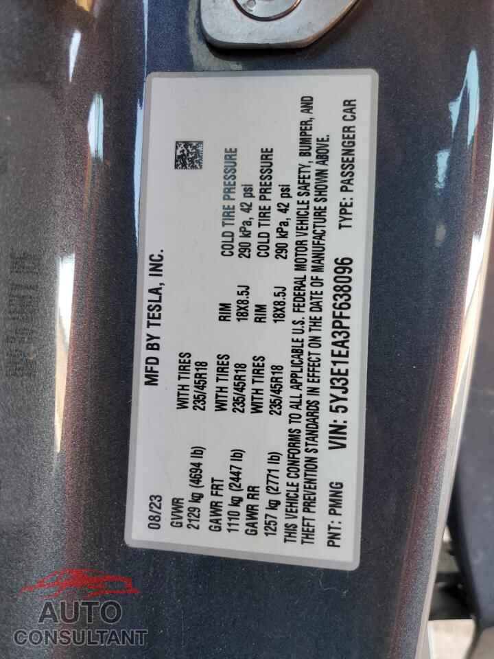 TESLA MODEL 3 2023 - 5YJ3E1EA3PF638096