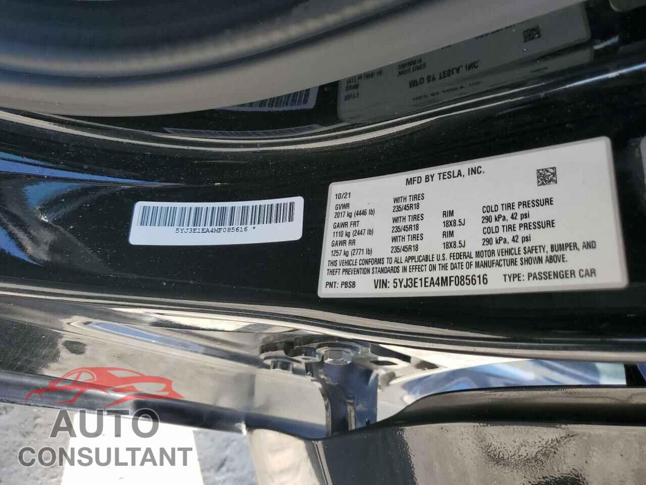 TESLA MODEL 3 2021 - 5YJ3E1EA4MF085616