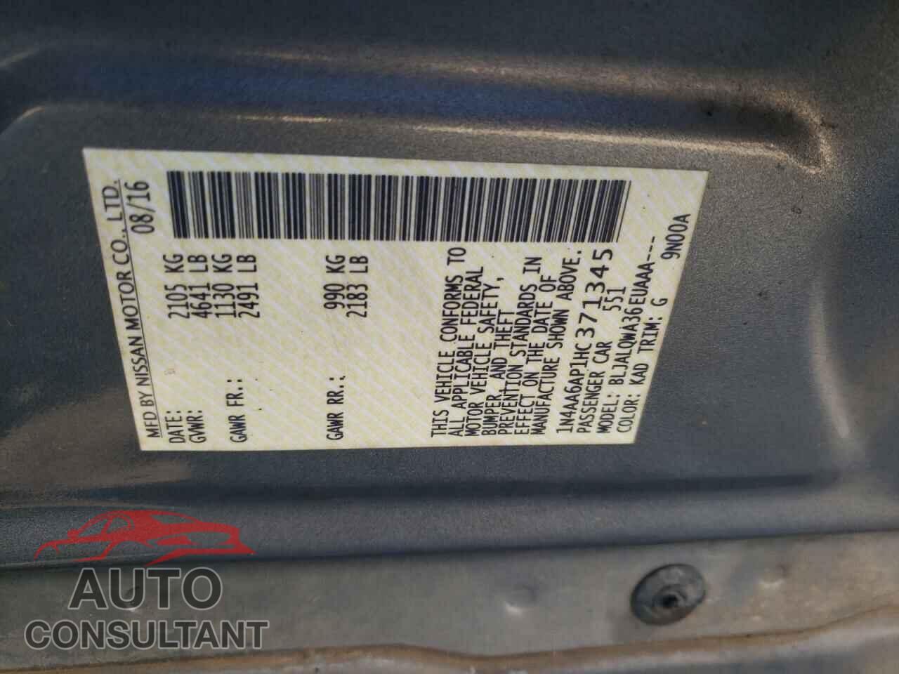 NISSAN MAXIMA 2017 - 1N4AA6AP1HC371345