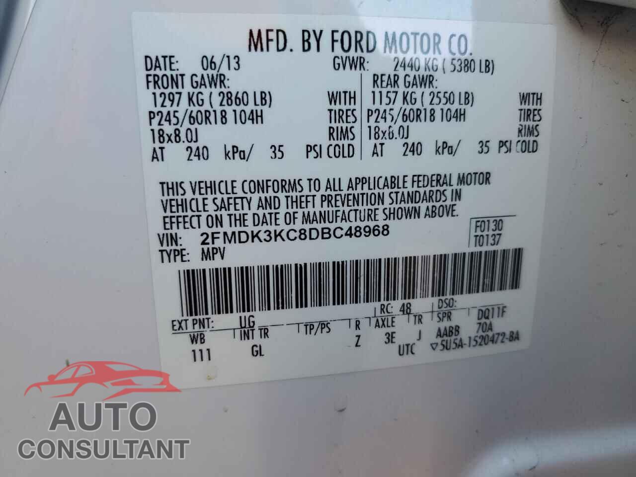 FORD EDGE 2013 - 2FMDK3KC8DBC48968