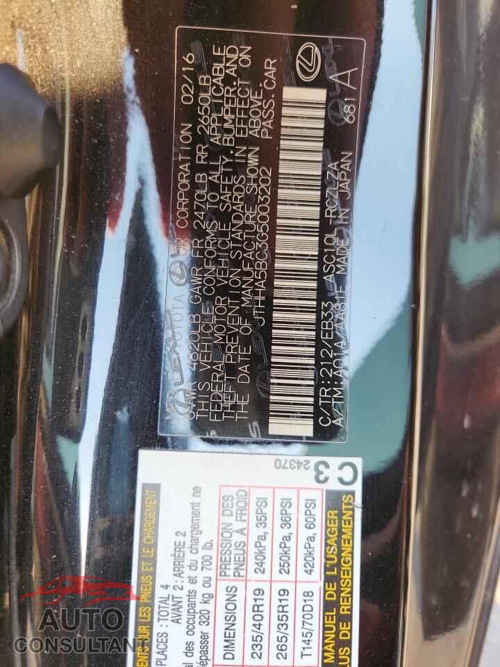 LEXUS RC 2016 - JTHHA5BC3G5003202