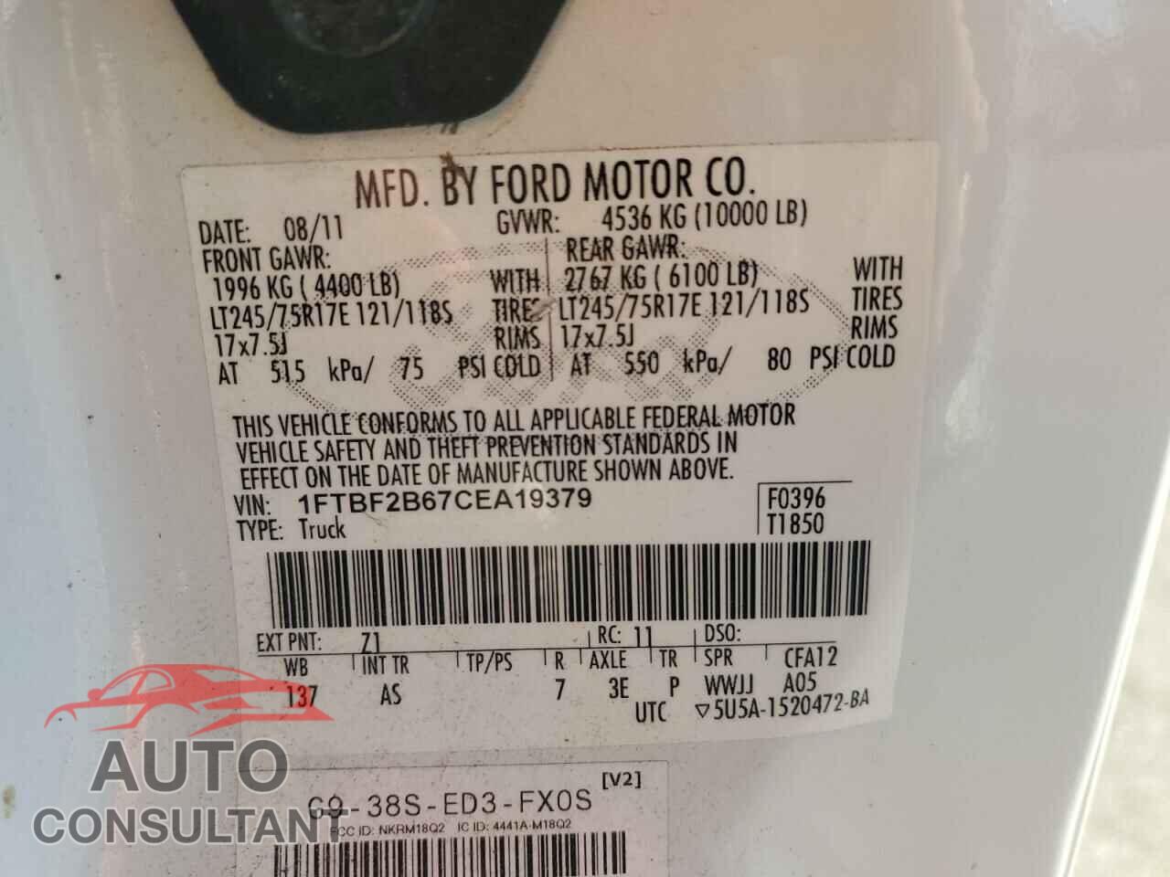 FORD F250 2012 - 1FTBF2B67CEA19379