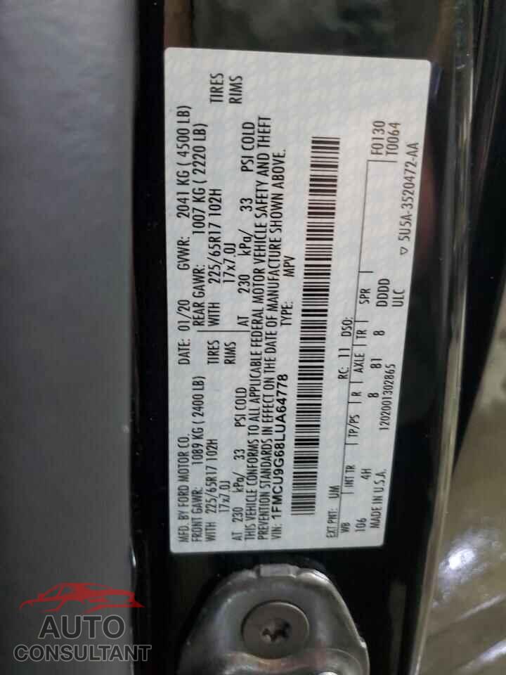 FORD ESCAPE 2020 - 1FMCU9G68LUA64778