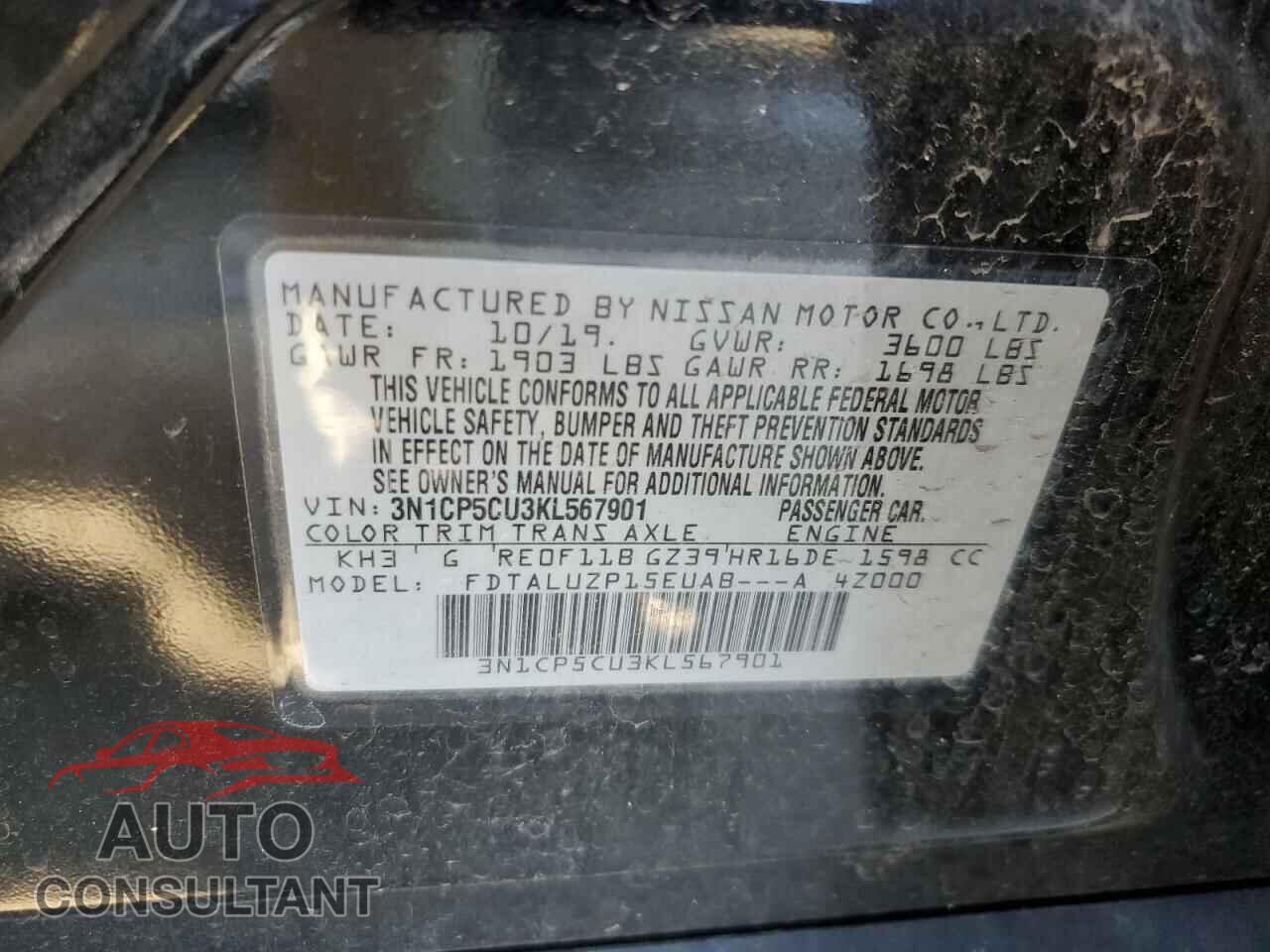 NISSAN KICKS 2019 - 3N1CP5CU3KL567901