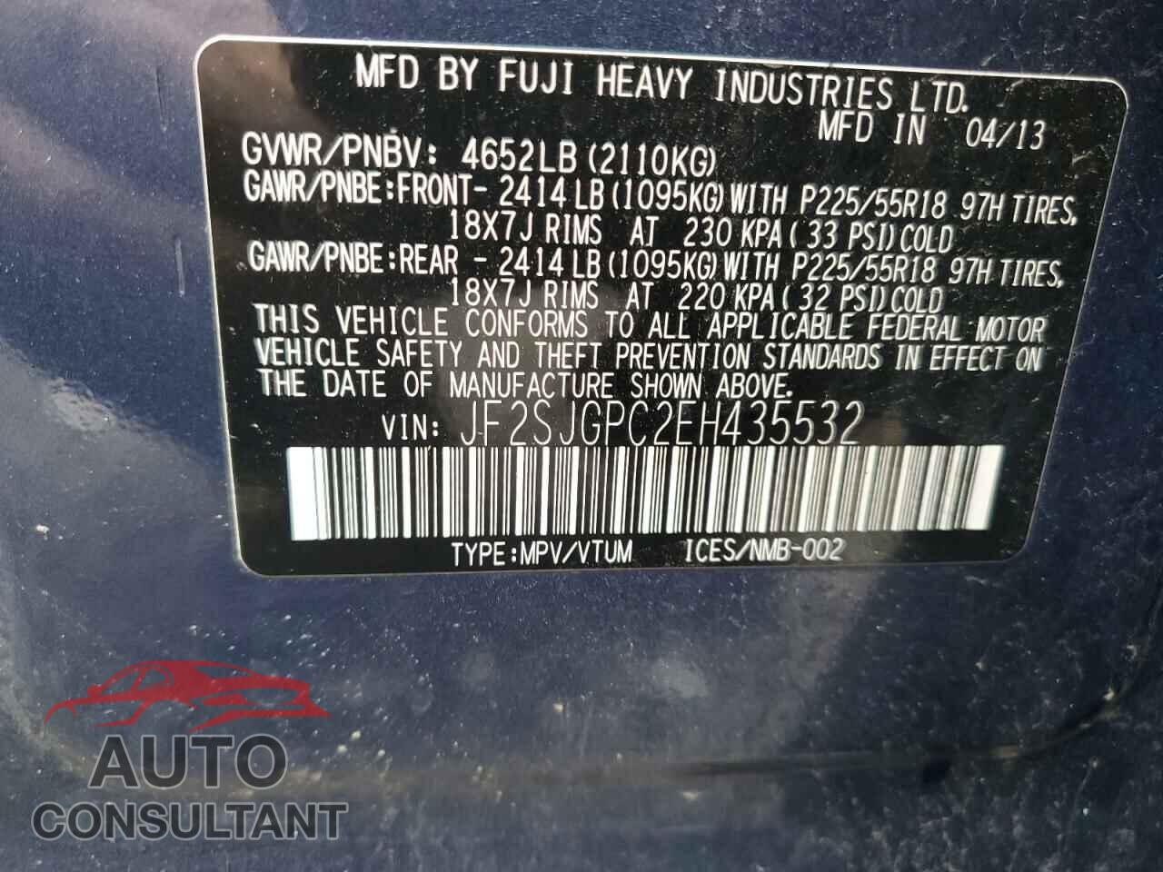 SUBARU FORESTER 2014 - JF2SJGPC2EH435532