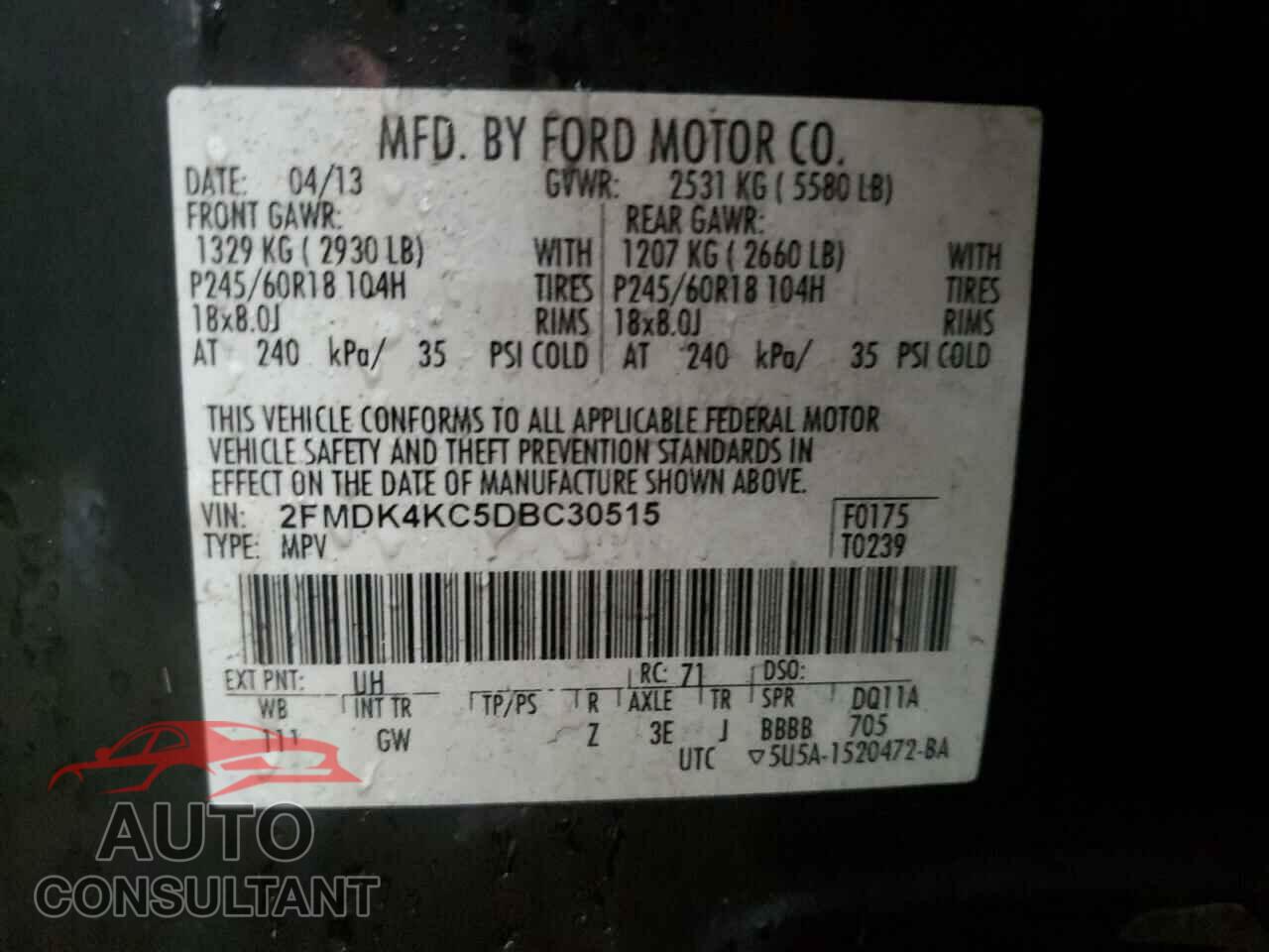 FORD EDGE 2013 - 2FMDK4KC5DBC30515
