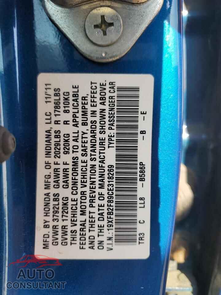 HONDA CIVIC 2012 - 19XFB2F89CE318269