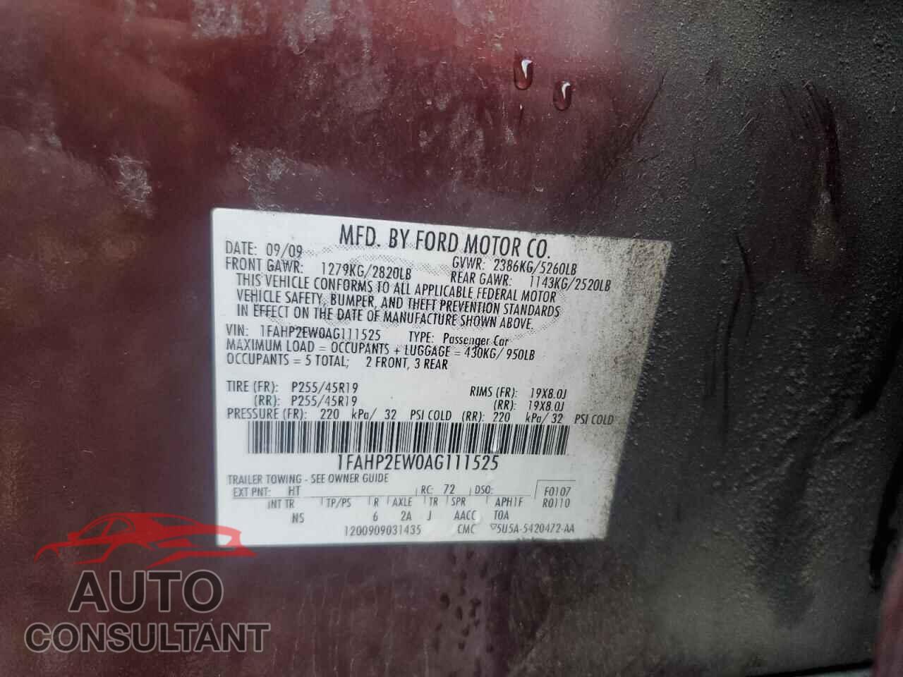 FORD TAURUS 2010 - 1FAHP2EW0AG111525
