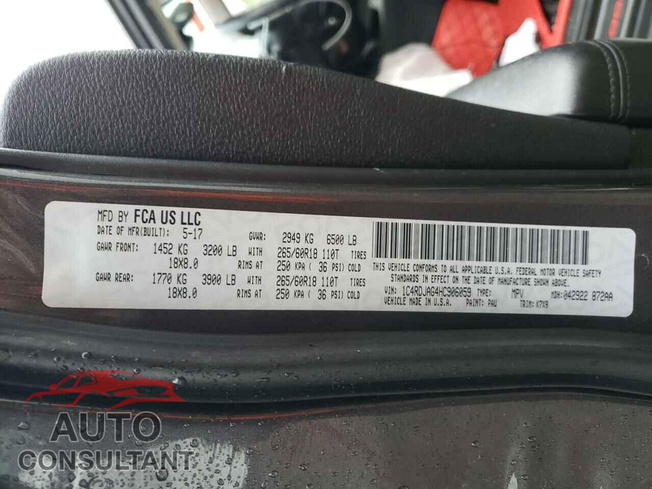 DODGE DURANGO 2017 - 1C4RDJAG4HC906059