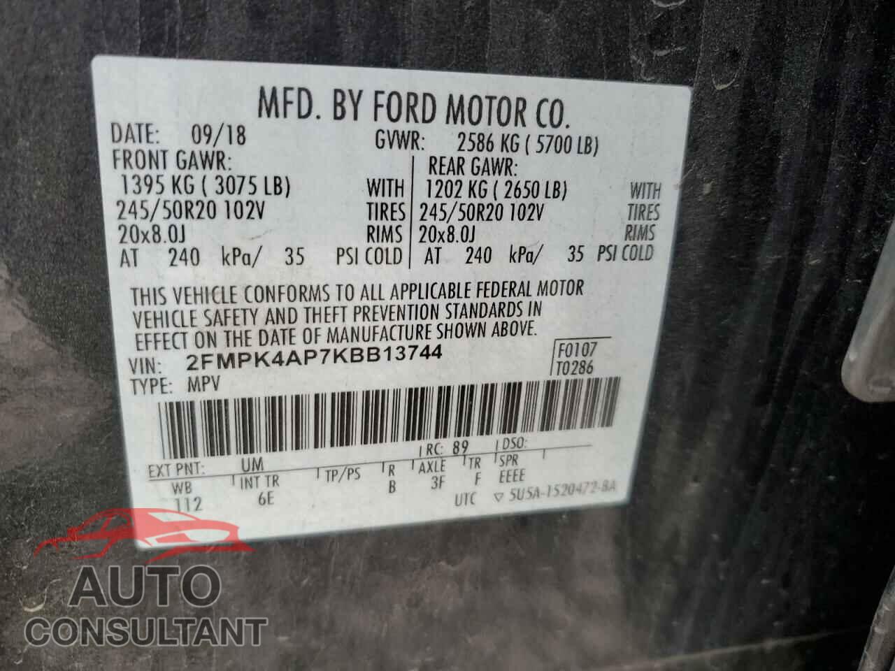 FORD EDGE 2019 - 2FMPK4AP7KBB13744