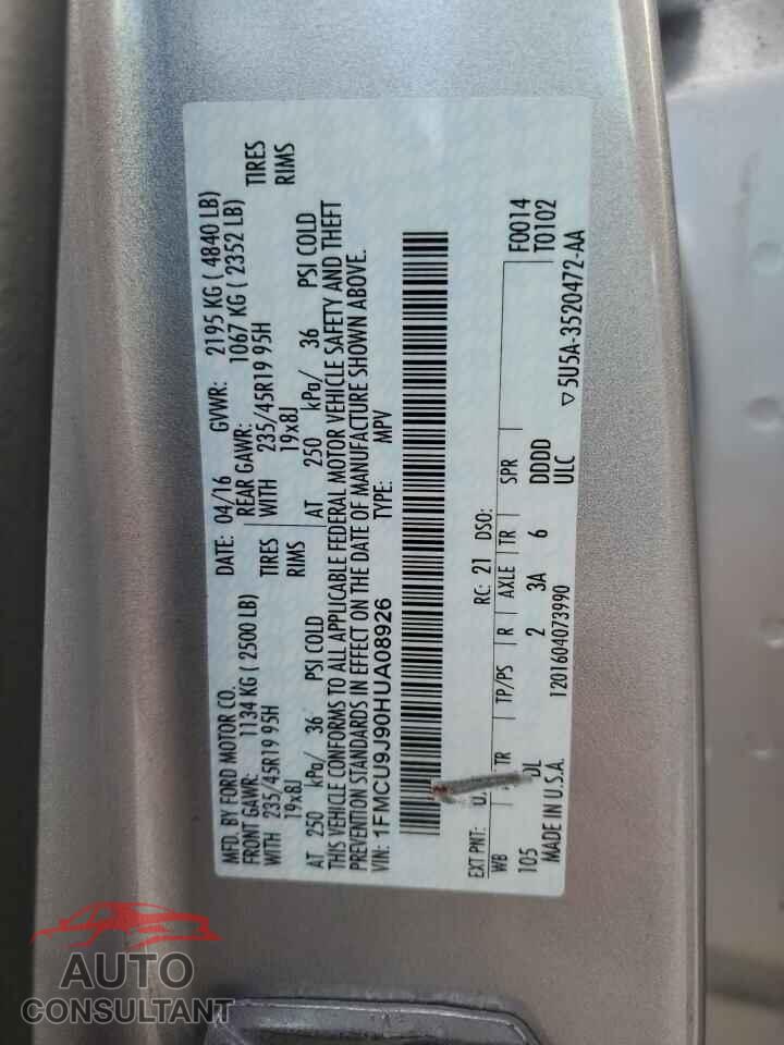 FORD ESCAPE 2017 - 1FMCU9J90HUA08926