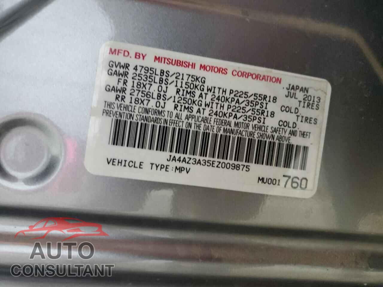 MITSUBISHI OUTLANDER 2014 - JA4AZ3A35EZ009875
