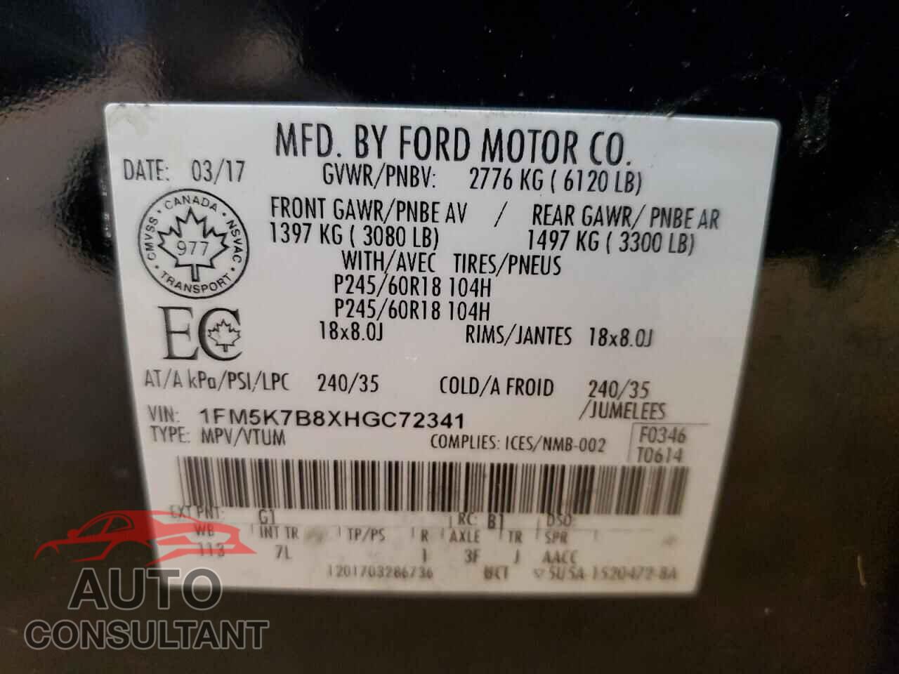 FORD EXPLORER 2017 - 1FM5K7B8XHGC72341