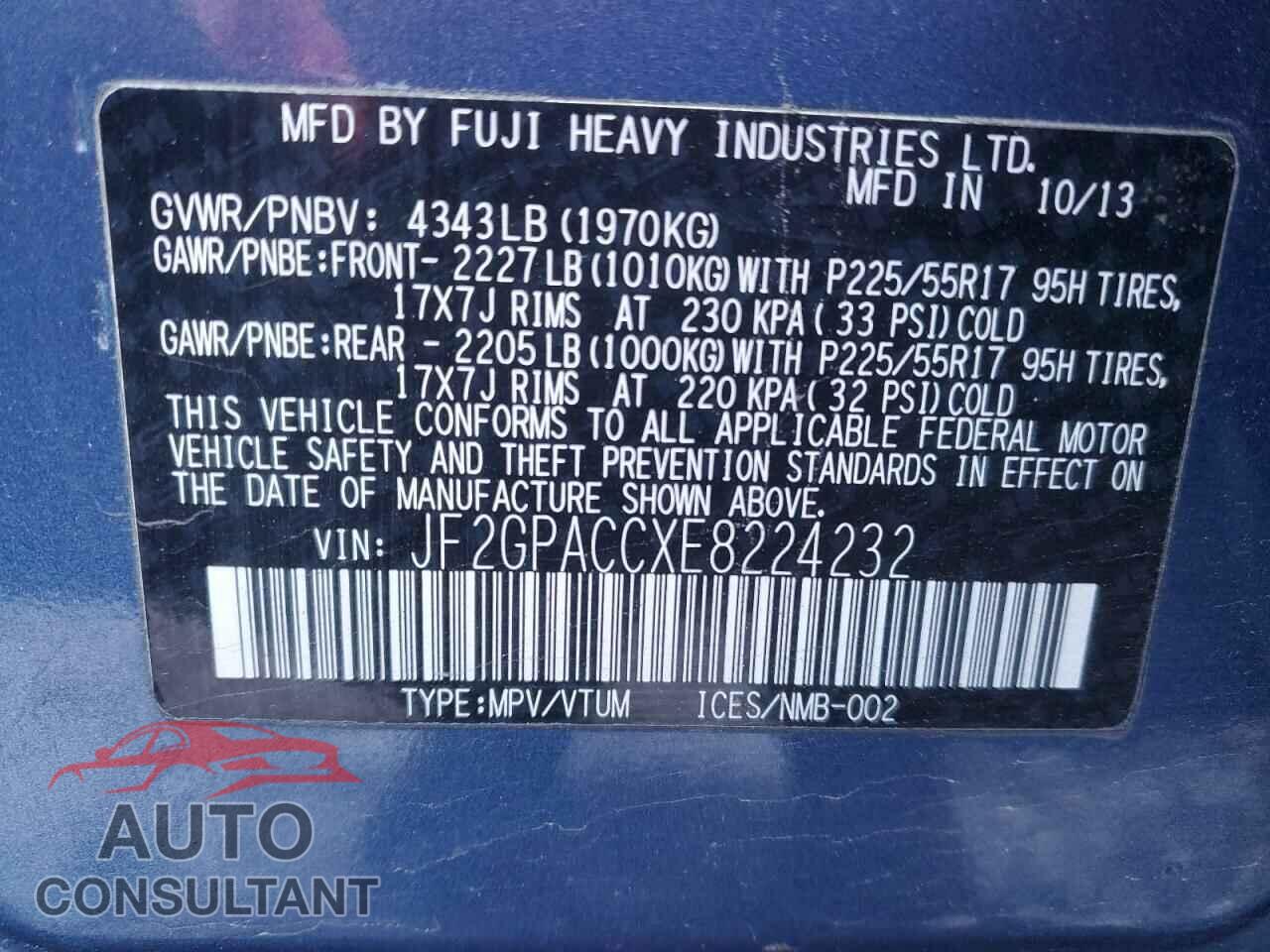 SUBARU XV 2014 - JF2GPACCXE8224232